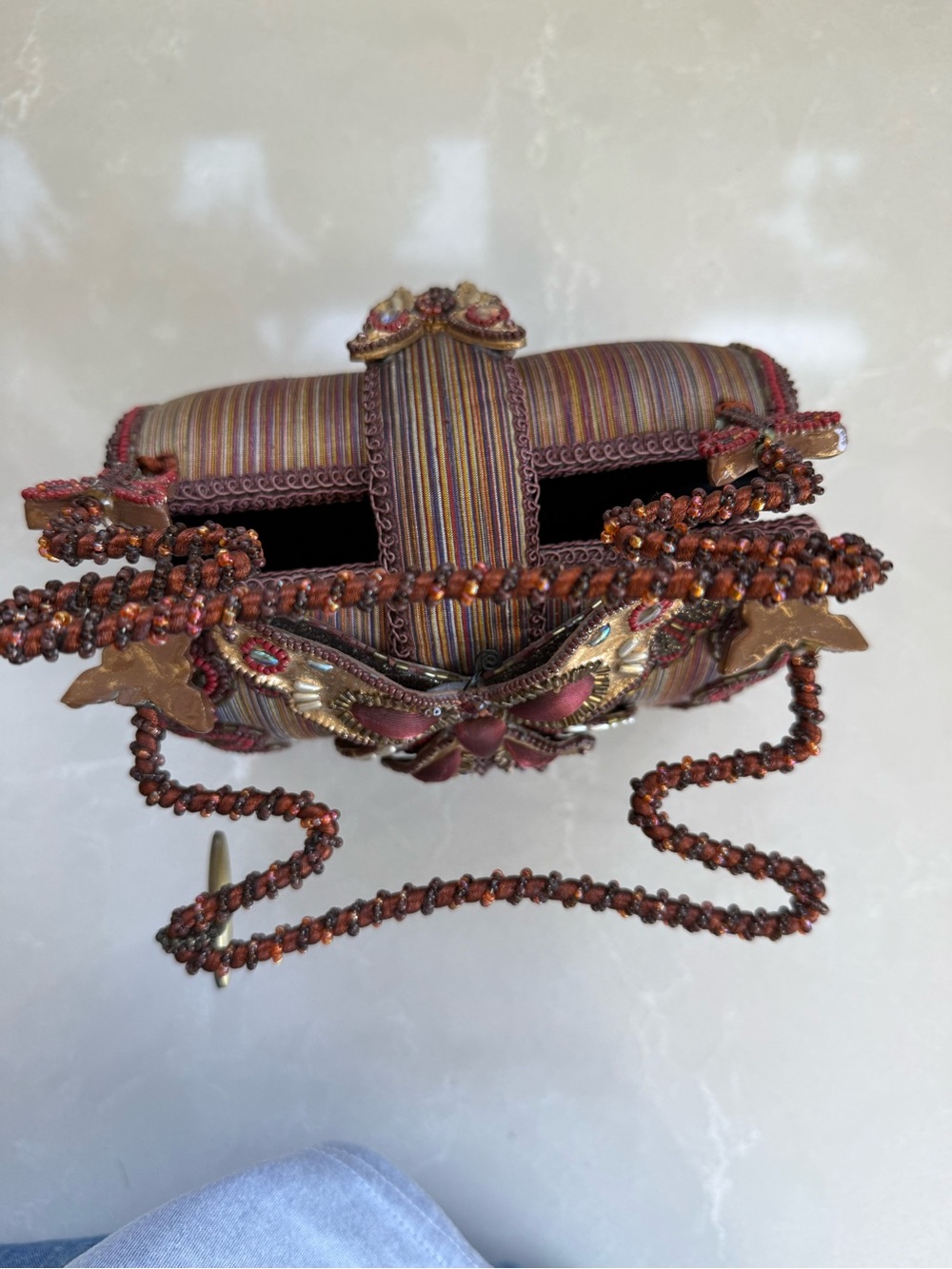 Mary Frances Beaded Butterfly Handbag Silk Box Bag Top Handle Retired RARE - Picture 6 of 8